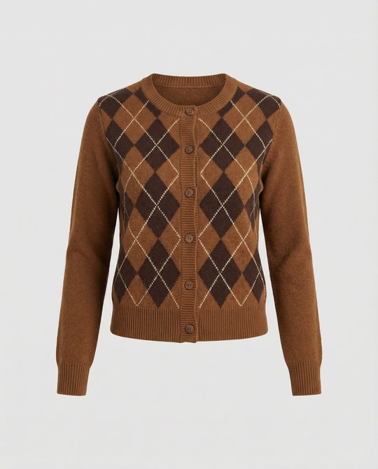 Damen Strickjacke mit Rautenmuster im Koreanischen College-Stil