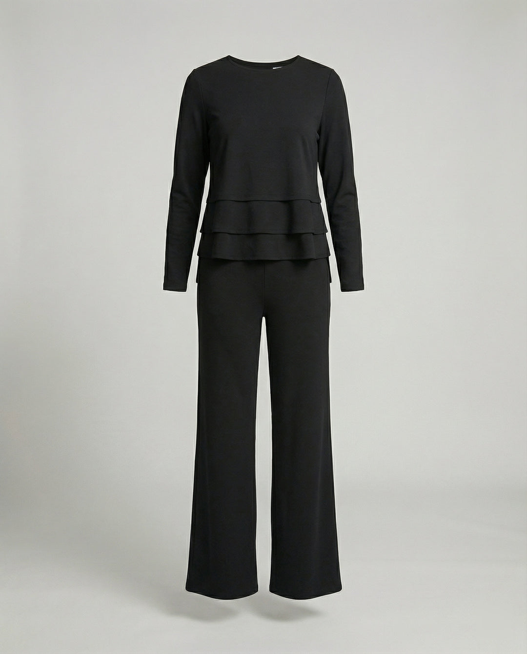 Damen Weiße Strickjacke Polo Stil Zweiteiliges Lounge-Set mit weitem Hosenbein und Oversize-Oberteil EB