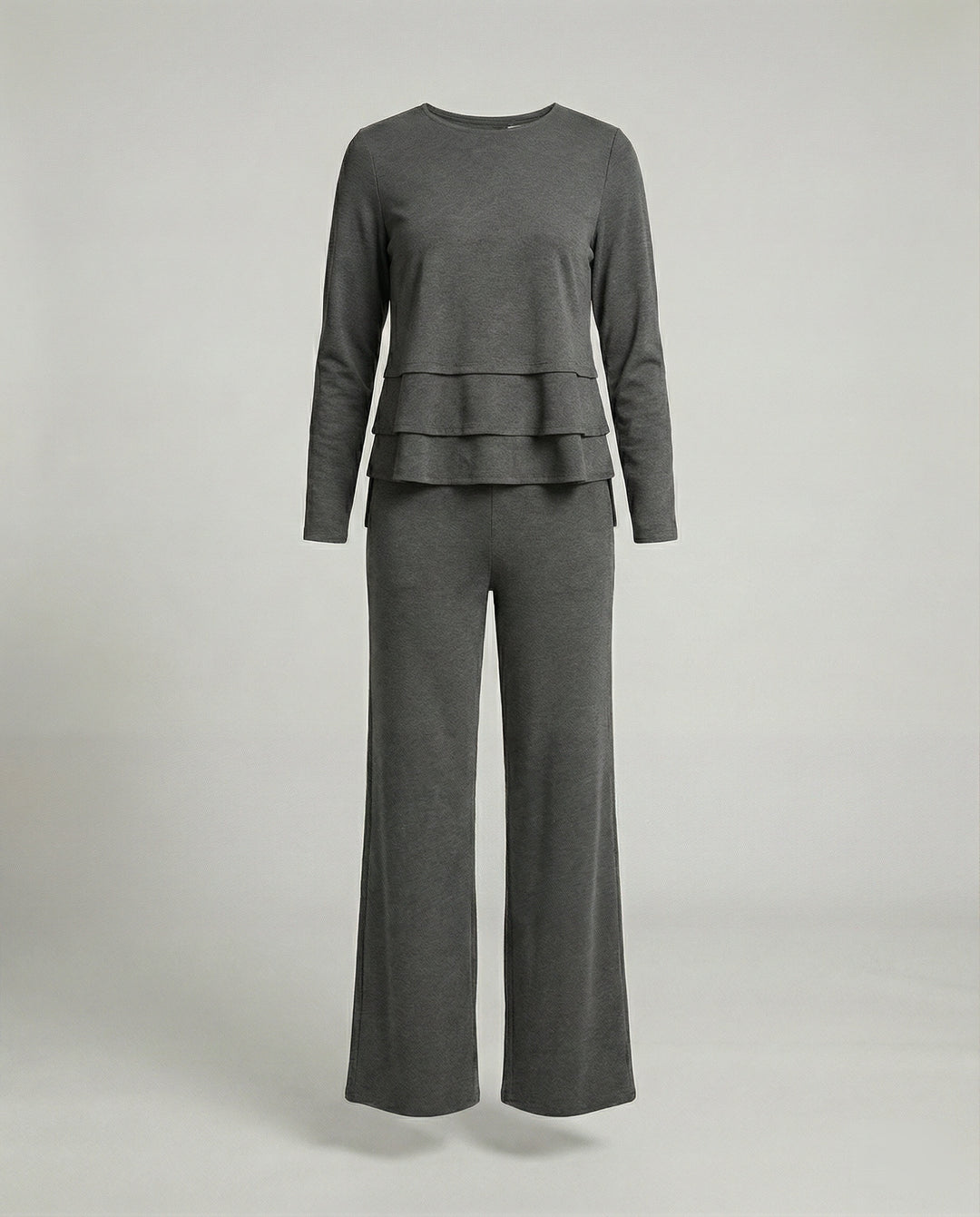Damen Weiße Strickjacke Polo Stil Zweiteiliges Lounge-Set mit weitem Hosenbein und Oversize-Oberteil EB