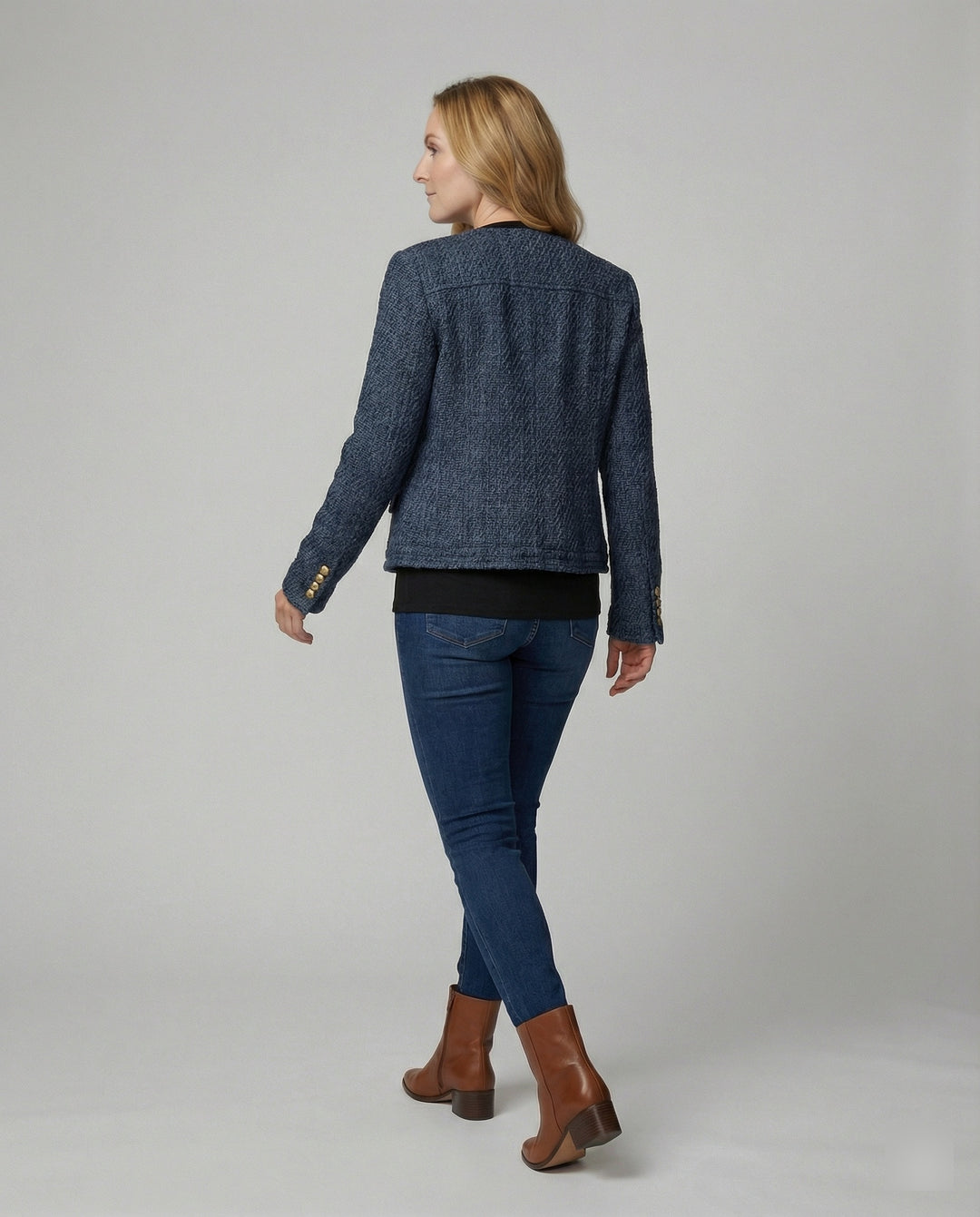 Damen baggy latzhose damen strukturierte Boucléjacke mit Zierknöpfen und Pattentaschen EB