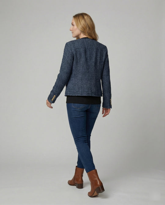 Damen baggy latzhose damen strukturierte Boucléjacke mit Zierknöpfen und Pattentaschen EB