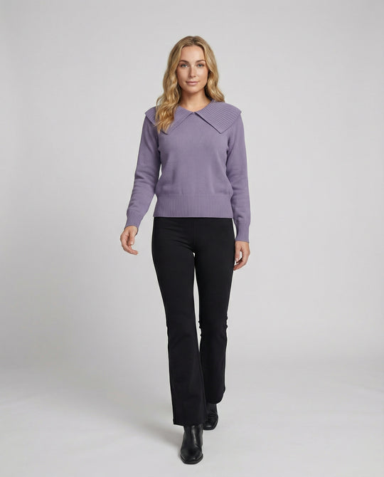 Feinstrickpullover mit weitem plissiertem Matrosenkragen und Rippbund EB