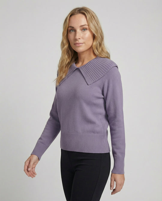 Feinstrickpullover mit weitem plissiertem Matrosenkragen und Rippbund EB