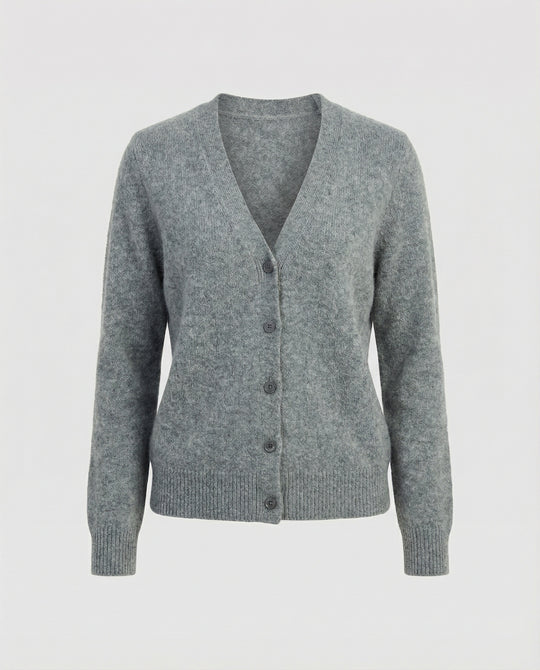 Flauschiger Kurzcardigan aus Alpaka-Mix mit verdeckter Knopfleiste und breiten Rippbündchen EB