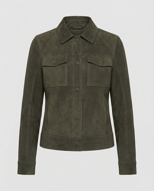 Kurze Velourslederjacke im Utility-Stil mit aufgesetzten Klappentaschen und bezogenen Knöpfen EB