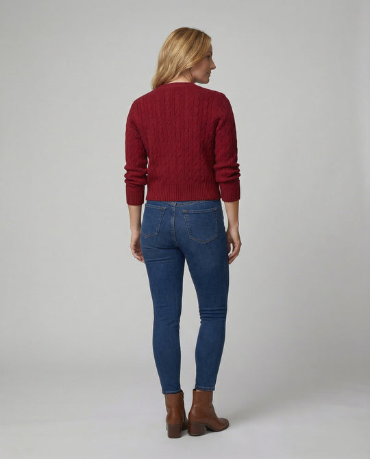 Kurzgeschnittene Zopfmuster-Strickjacke mit Rundhalsausschnitt und Rippenbund EB