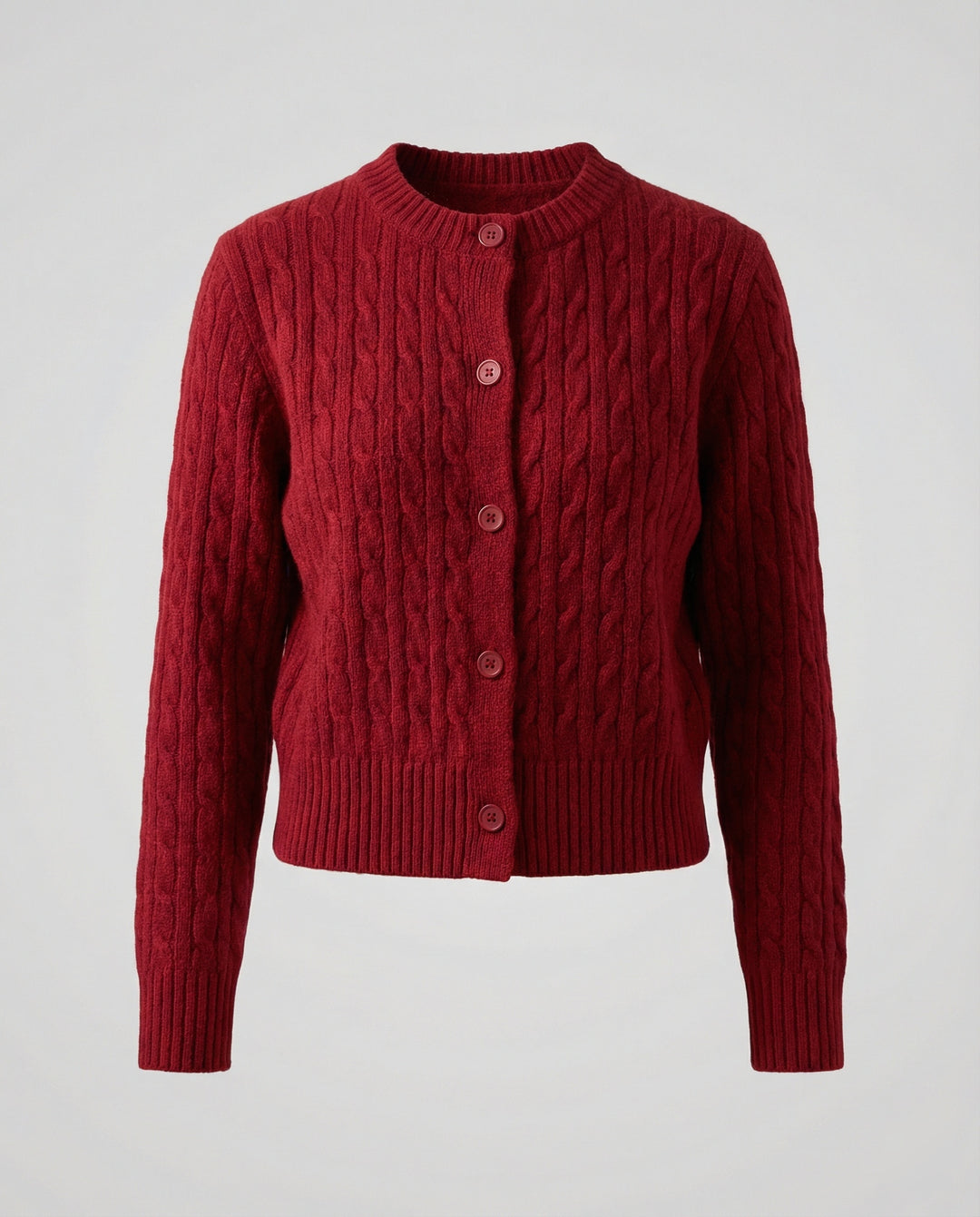 Kurzgeschnittene Zopfmuster-Strickjacke mit Rundhalsausschnitt und Rippenbund EB