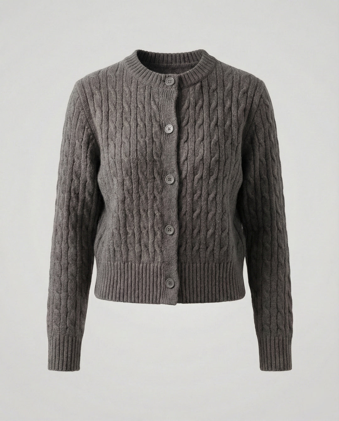 Kurzgeschnittene Zopfmuster-Strickjacke mit Rundhalsausschnitt und Rippenbund EB