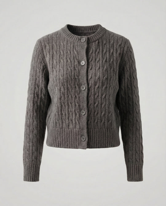 Kurzgeschnittene Zopfmuster-Strickjacke mit Rundhalsausschnitt und Rippenbund EB
