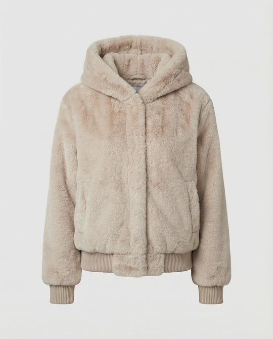 Kuschelige Teddy-Kapuzenjacke mit kastigem Schnitt, kurzem Saum und verdecktem Verschluss EB