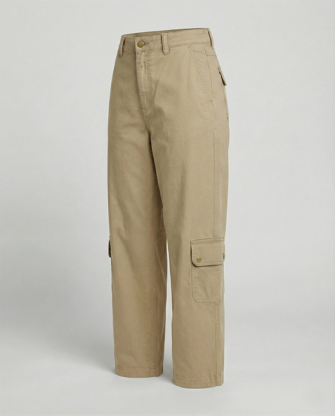 Legerweite Cargo-Palazzohose mit aufgesetzten Klappentaschen, Druckknopfdetails und mittelhohem Bund EB