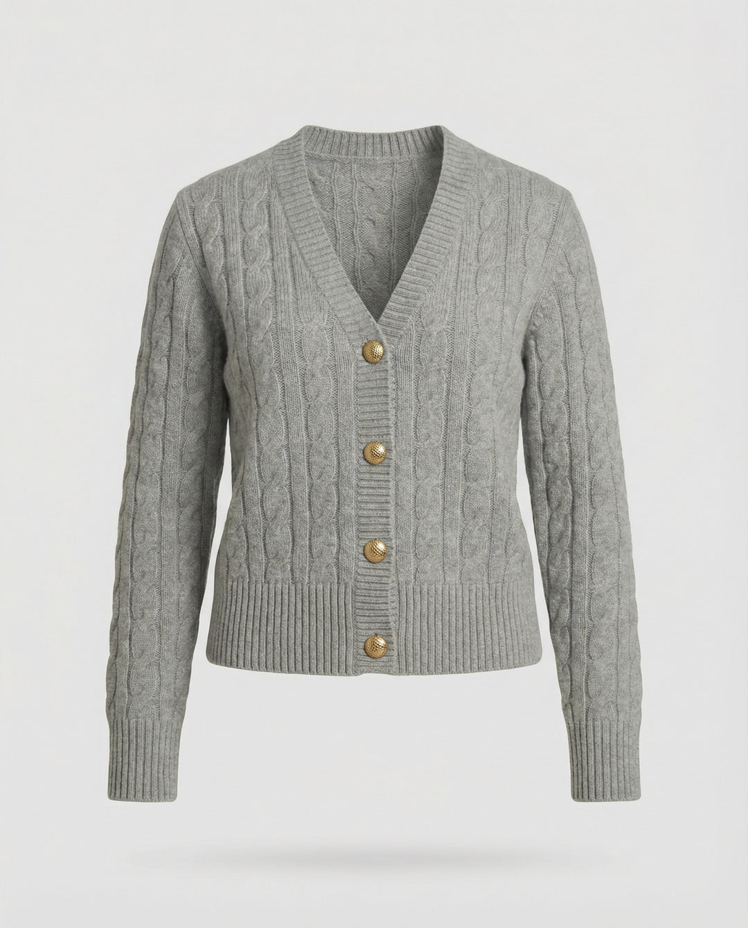 Taillierter Kurzcardigan mit geflochtener Strickstruktur und dekorativen Metallknöpfen EB