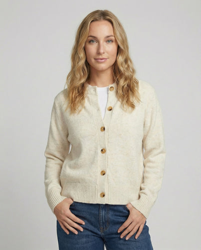 Weich gestrickte V-Ausschnitt Strickjacke mit überschnittener Schulter und Perlmuttknopfleiste EB