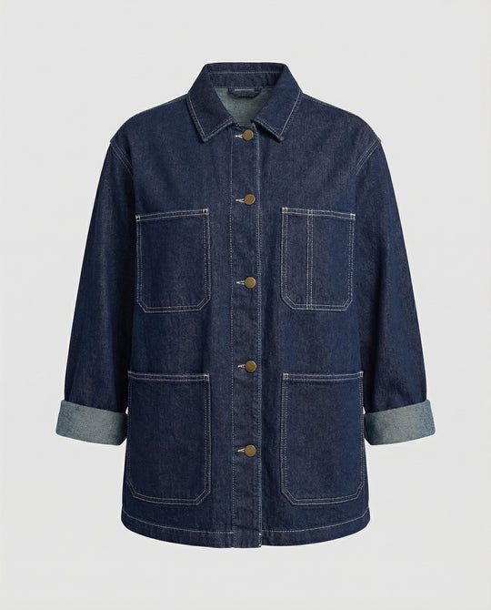 Weit geschnittene Jeansjacke im Mantelstil mit aufgesetzten Taschen EB