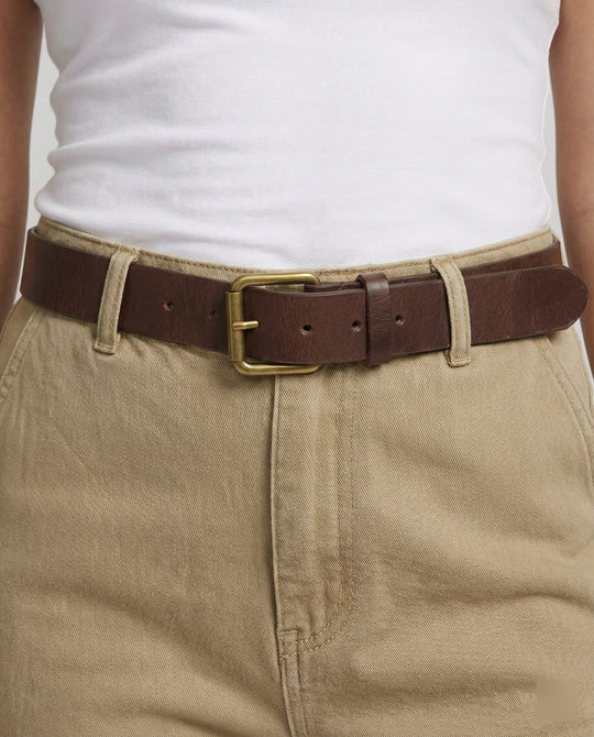 Weit geschnittene hochtaillierte Arbeitslook-Hose mit tiefem Schritt, Teilungsnähten und verstellbarem Saum EB