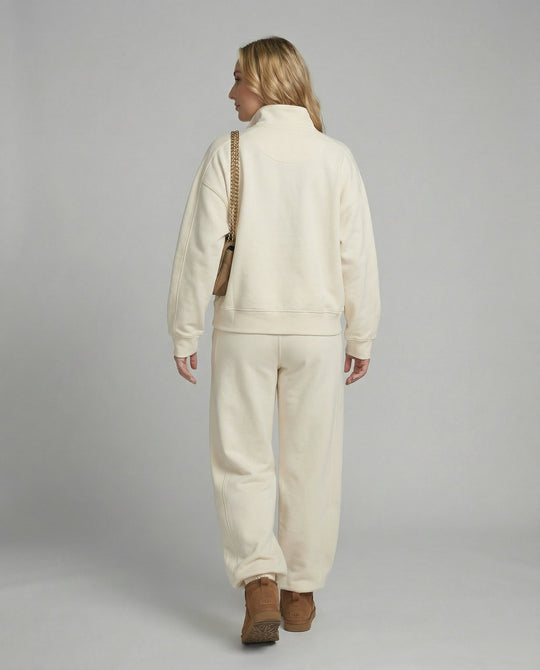 Weit geschnittenes Fleece-Freizeitset mit halbem Reißverschluss, Stehkragen und Jogginghose EB