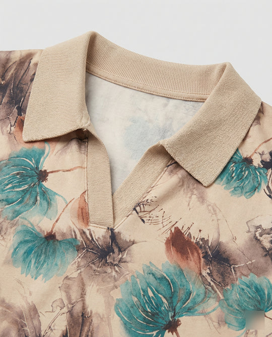 Weit geschnittenes Sweatshirt mit Polokragen und floralem Aquarellprint EB
