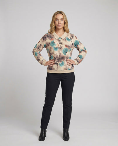 Weit geschnittenes Sweatshirt mit Polokragen und floralem Aquarellprint EB