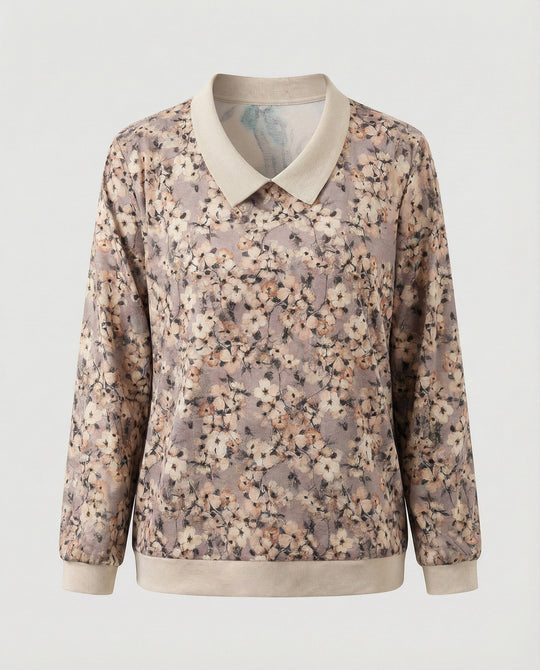 Weit geschnittenes Sweatshirt mit Polokragen und floralem Aquarellprint EB