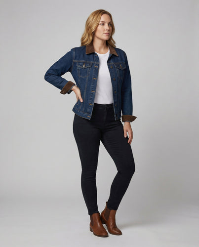 Weite Jeansjacke mit Cordkragen, Druckknopfverschluss und legerer Silhouette EB