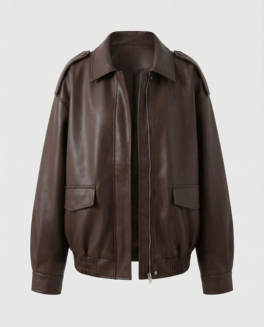 Weite Übergangsjacke im Hemdblouson-Stil aus softem Kunstleder mit verdeckter Reißverschlussleiste EB