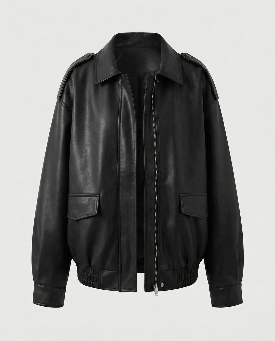 Weite Übergangsjacke im Hemdblouson-Stil aus softem Kunstleder mit verdeckter Reißverschlussleiste EB