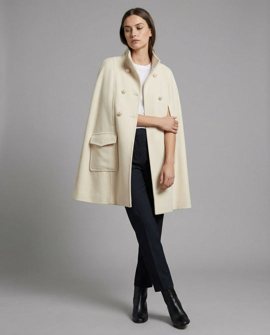 Weiter Wollmix-Cape mit Stehkragen und asymmetrischer Knopfleiste EB