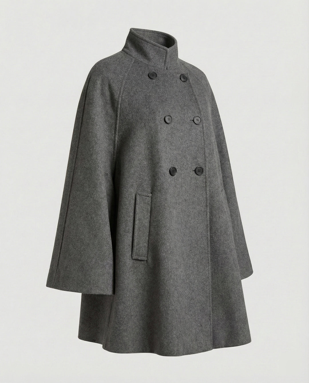 Weiter Wollmix-Cape mit Stehkragen und asymmetrischer Knopfleiste EB