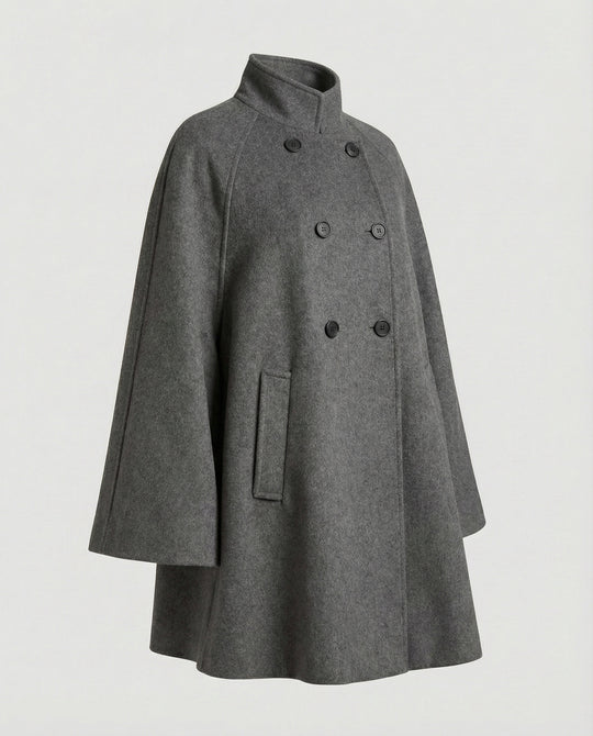 Weiter Wollmix-Cape mit Stehkragen und asymmetrischer Knopfleiste EB