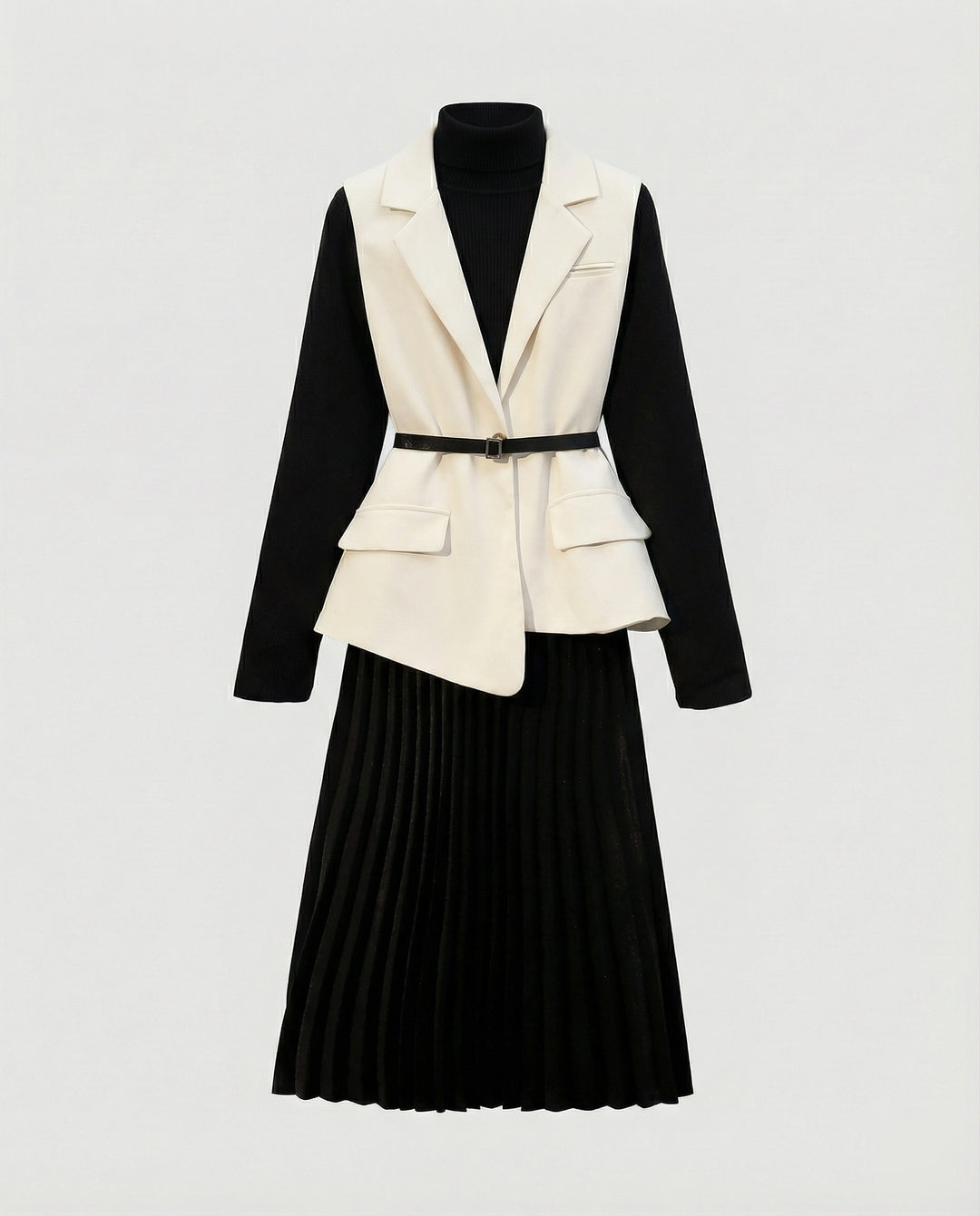 Zweiteiliges Kleid aus ärmellosem Etuikleid und Boucléjacke EB