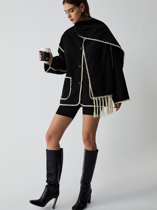 EB | Damenjacke mit kontrastierenden Paspeln und eleganter Schal Alesha