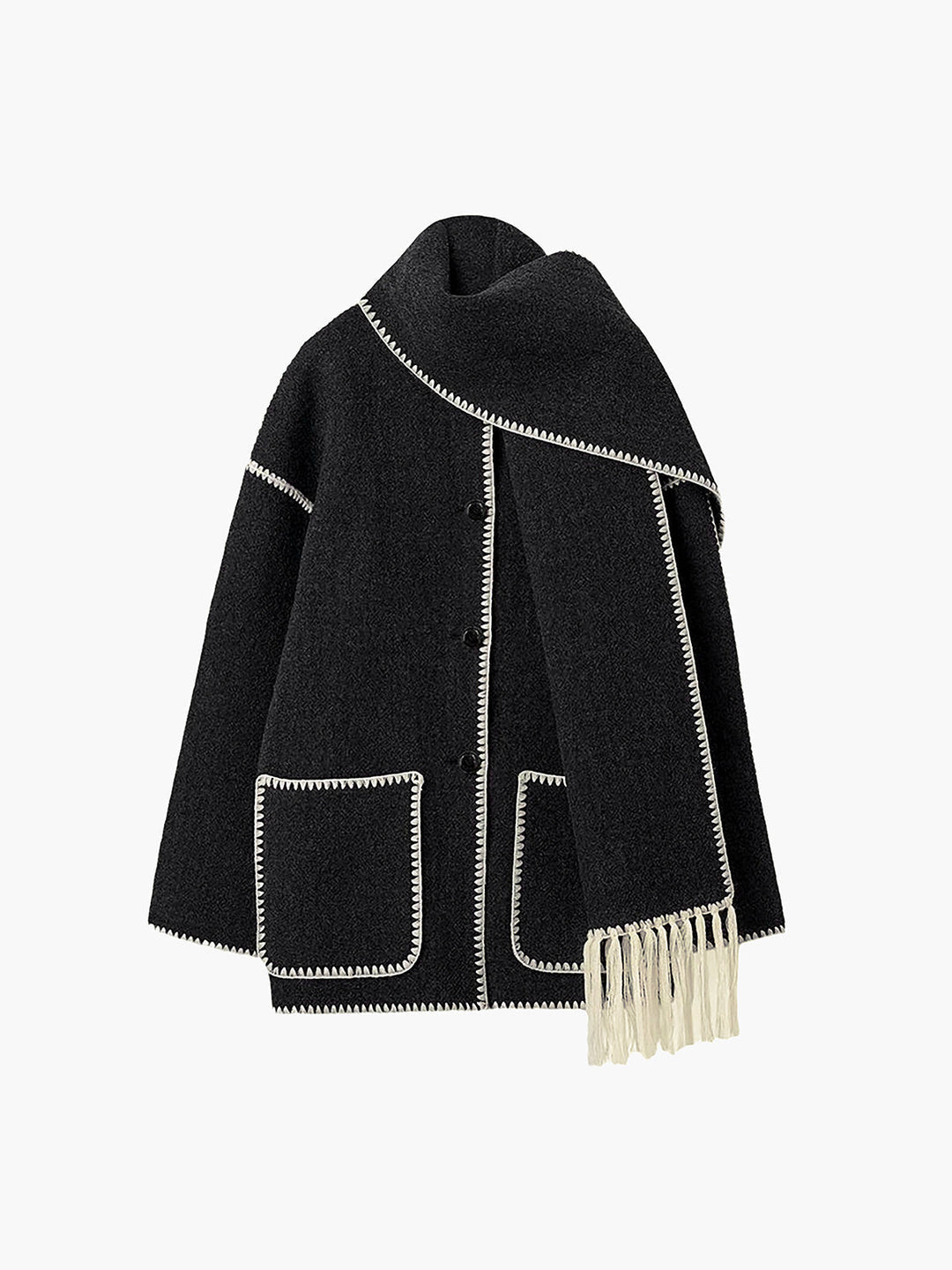 EB | Damenjacke mit kontrastierenden Paspeln und eleganter Schal Alesha
