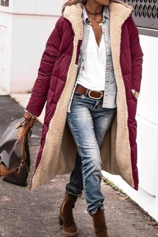 EB | gesteppte Winterjacke Damen - wendbare warme Jacke mit Kapuze