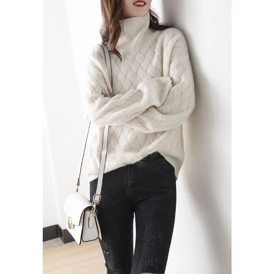 EB | Pullover - Damen Herbst Hoher Hals Wollstrickpullover