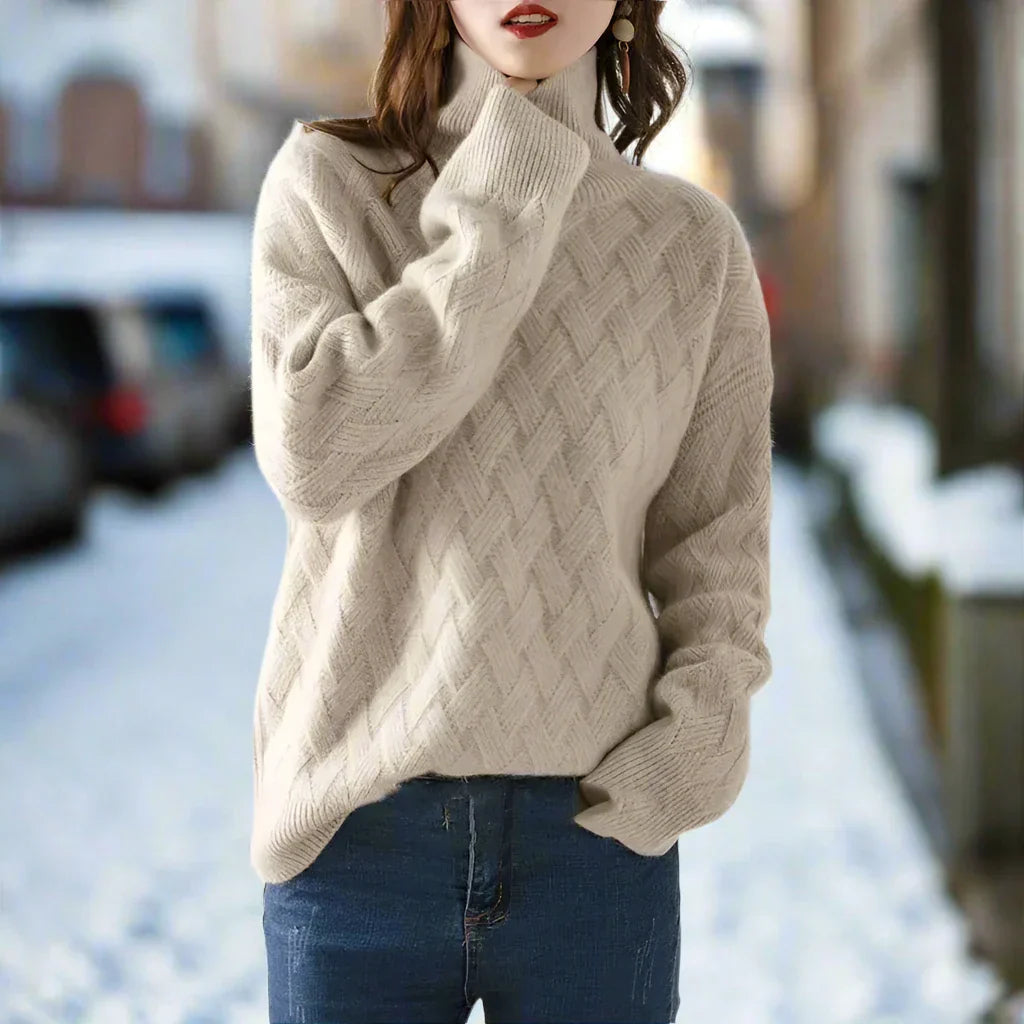 EB | Rollkragenpullover Kabelstrick Weicher Wollmix Lockerer Schnitt