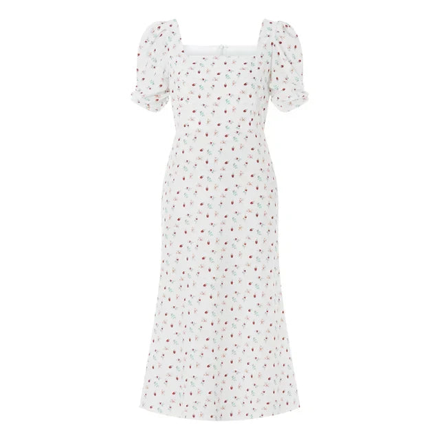EB | Damen Sommer Rechteck-Ausschnitt Kleid Midi