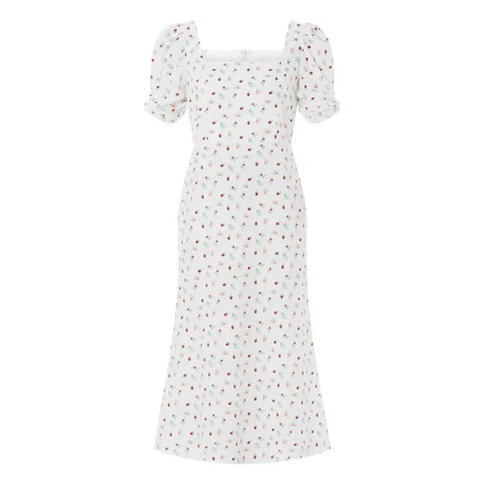 EB | Damen Sommer Rechteck-Ausschnitt Kleid Midi
