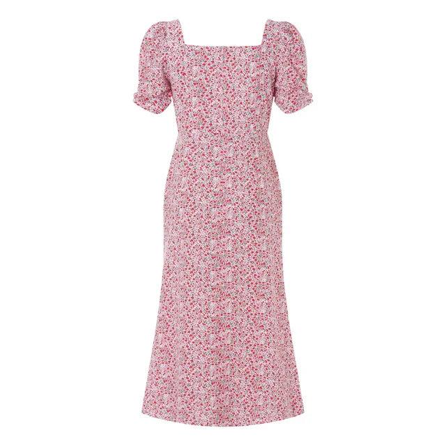 EB | Damen Sommer Rechteck-Ausschnitt Kleid Midi