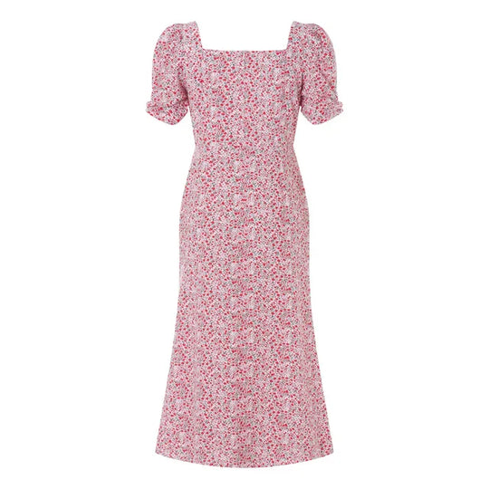 EB | Damen Sommer Rechteck-Ausschnitt Kleid Midi