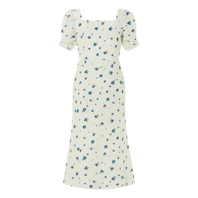 EB | Damen Sommer Rechteck-Ausschnitt Kleid Midi