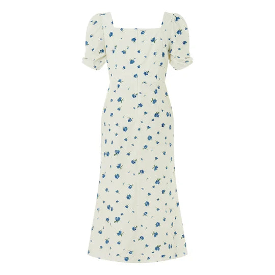 EB | Damen Sommer Rechteck-Ausschnitt Kleid Midi