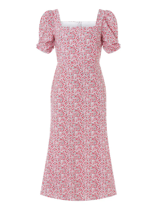 EB | Damen Sommer Rechteck-Ausschnitt Kleid Midi