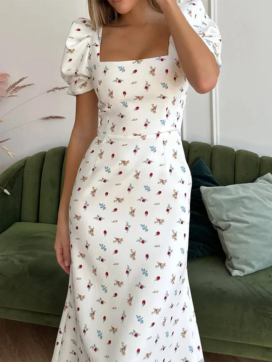 EB | Damen Sommer Rechteck-Ausschnitt Kleid Midi