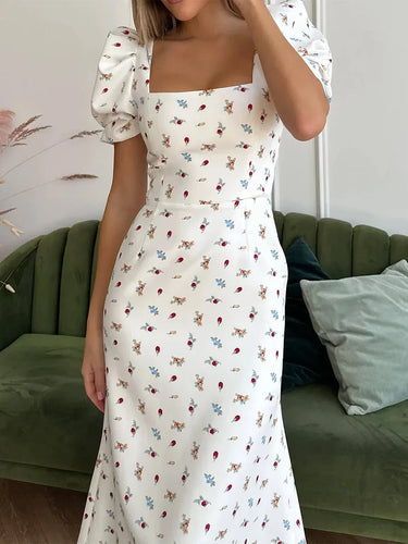 EB | Damen Sommer Rechteck-Ausschnitt Kleid Midi