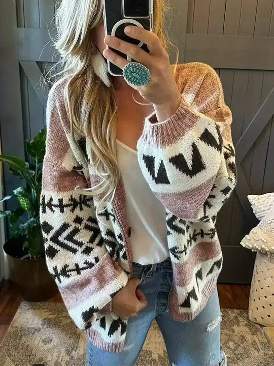 EB | Damen Strickcardigan mit Print und Farbblocks