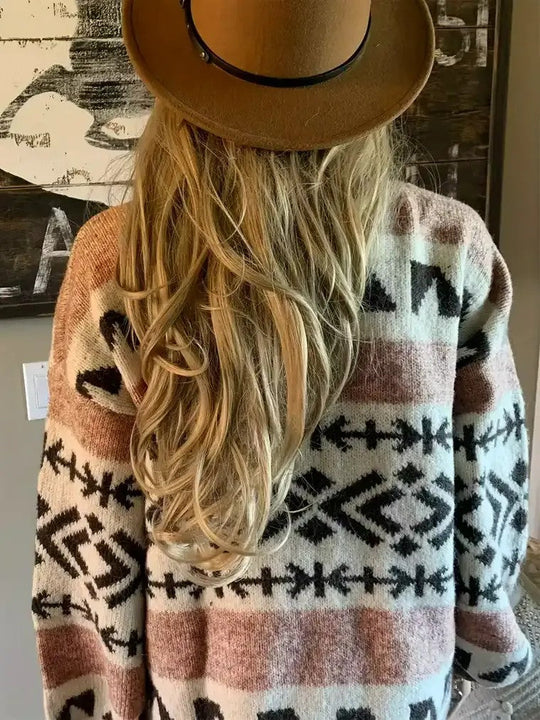 EB | Damen Strickcardigan mit Print und Farbblocks