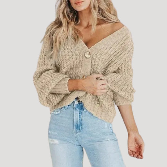 EB | Damen Strickjacke mit Übergroßen Ärmeln
