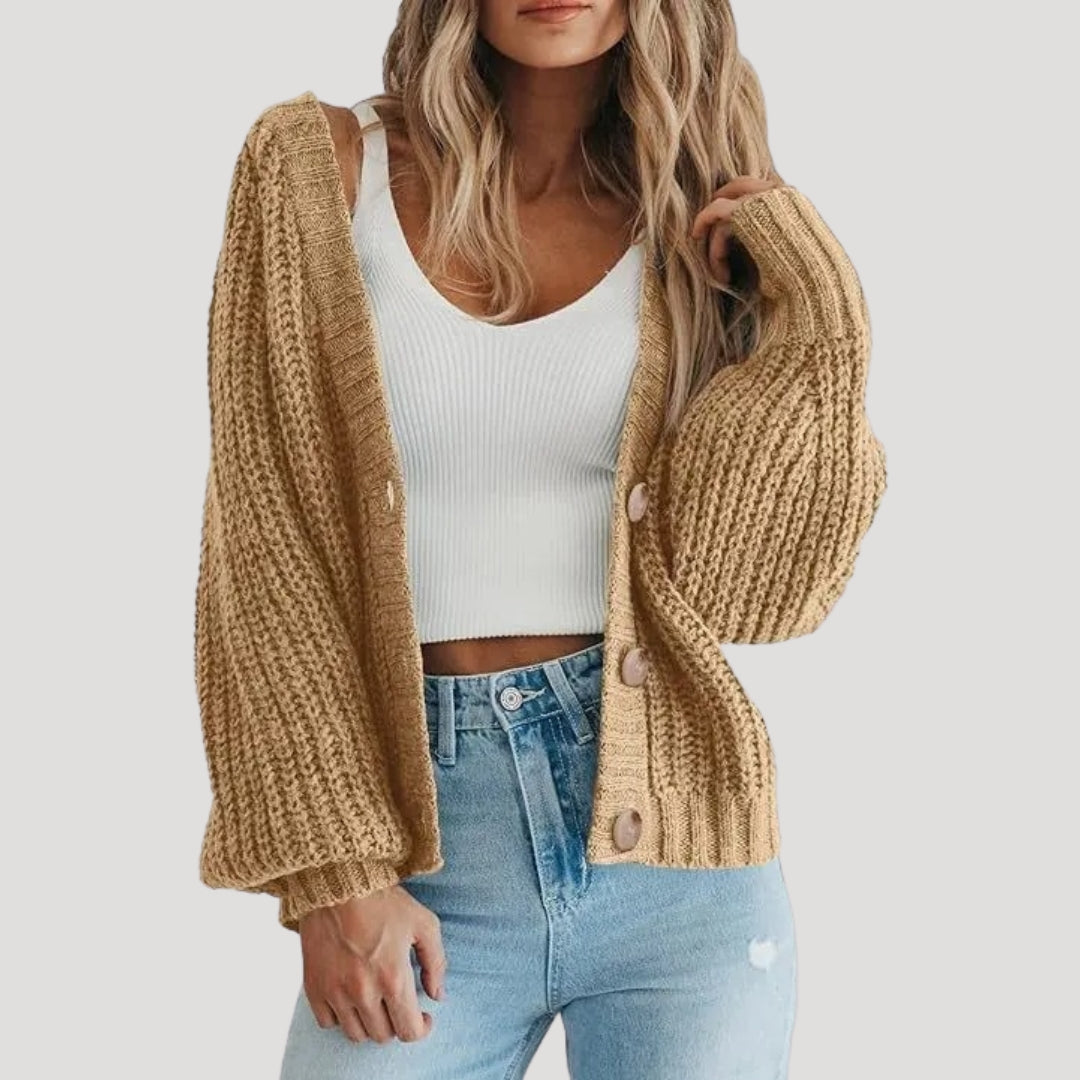 EB | Damen Strickjacke mit Übergroßen Ärmeln