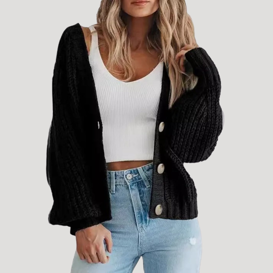 EB | Damen Strickjacke mit Übergroßen Ärmeln