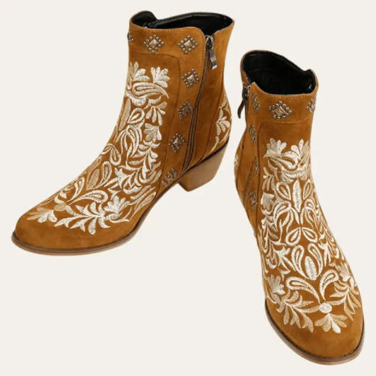 Damen Cowboy Stiefel Stiefeletten Imitationsleder mit Gummisohle EB